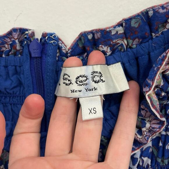 SEA New York Rosita Smocked Square Neck Puff-Sleeve Cotton Print Midi Dress XS - Picture 7 of 13